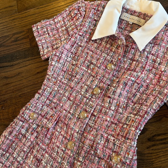 Endless Rose Pink Tweed Mini Dress with White Collar - Picture 8 of 10